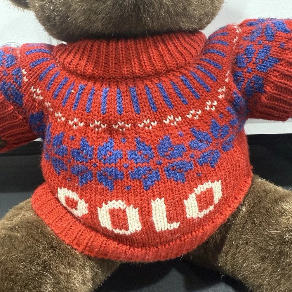 Vtg. Polo Ralph Lauren Brown Plush Teddy Bear 15in. Red Fair Isle Sweater 2000